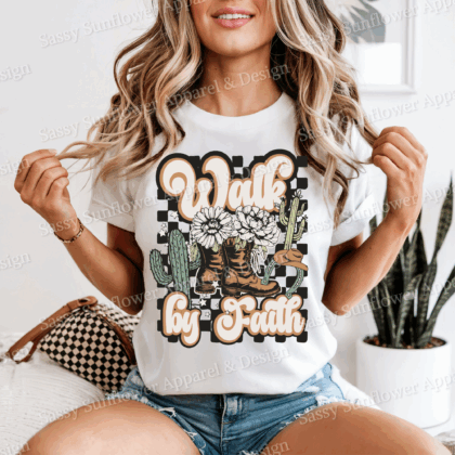 Walk By Faith Retro Tee - Tultex 202 Fine Jersey Tee