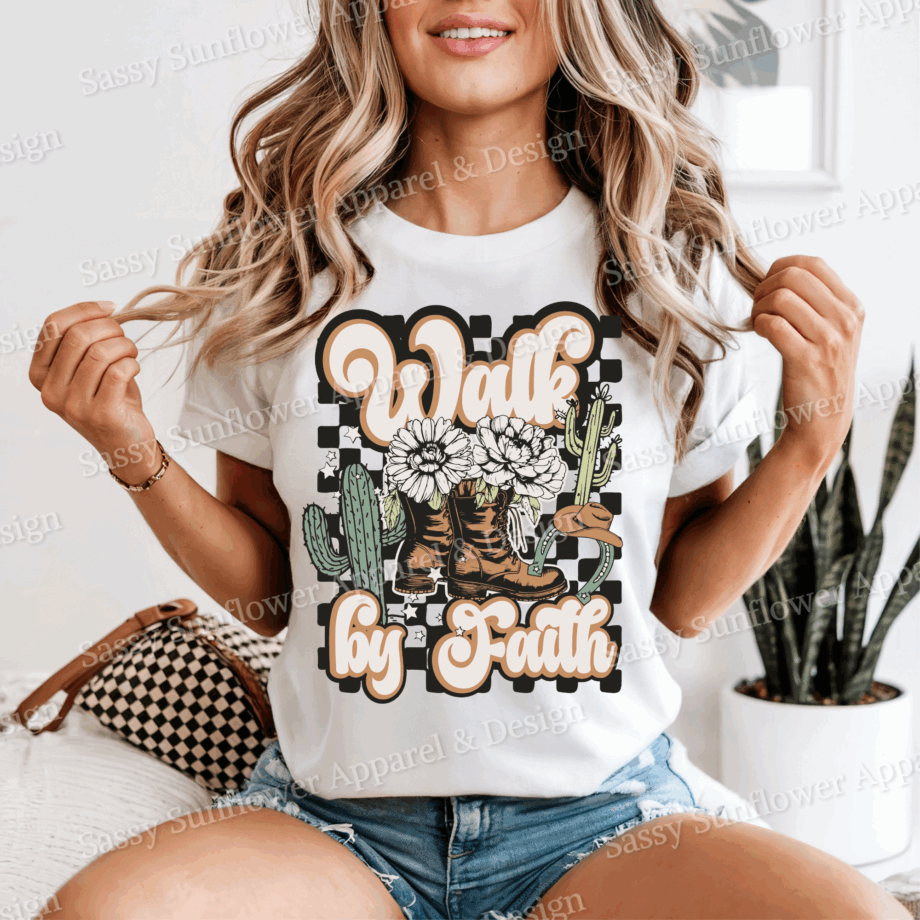 Walk By Faith Retro Tee - Comfort Colors 1717 Tee