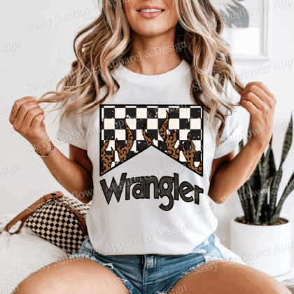 Checkered Wrangler Western Tee - Comfort Colors 1717 Tee
