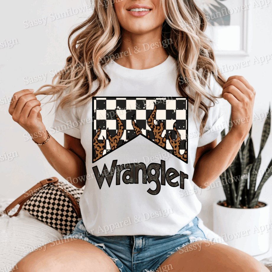 Checkered Wrangler Western Tee - Comfort Colors 1717 Tee